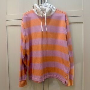 Free Assembly Striped Pastel Rugby Hoodie with Drawstring Hood- L